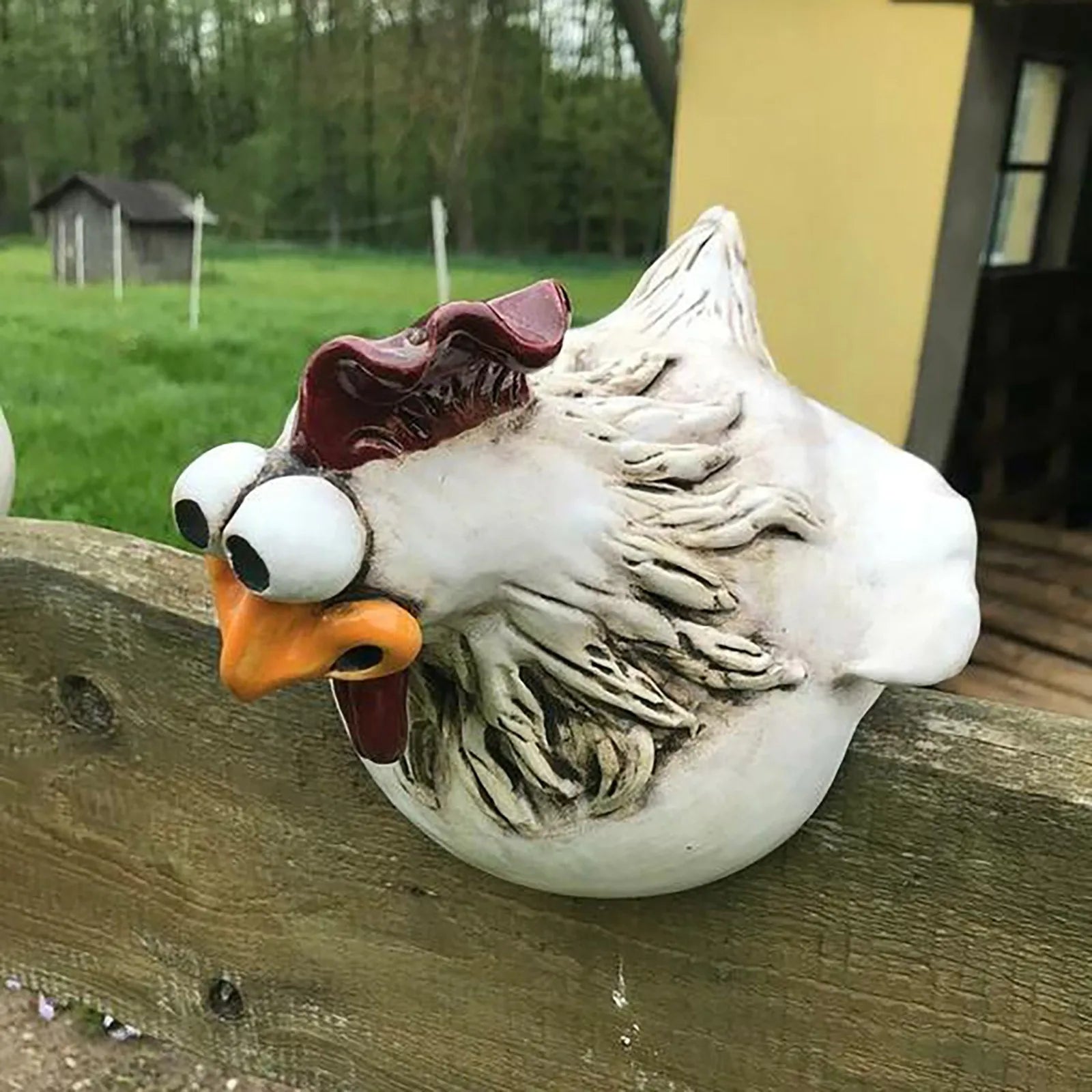 Funny Chicken Fence Decor Statues, Resin Garden Farm Yard Chicken Hen Sculpture Art for Courtyard & Home Decoration