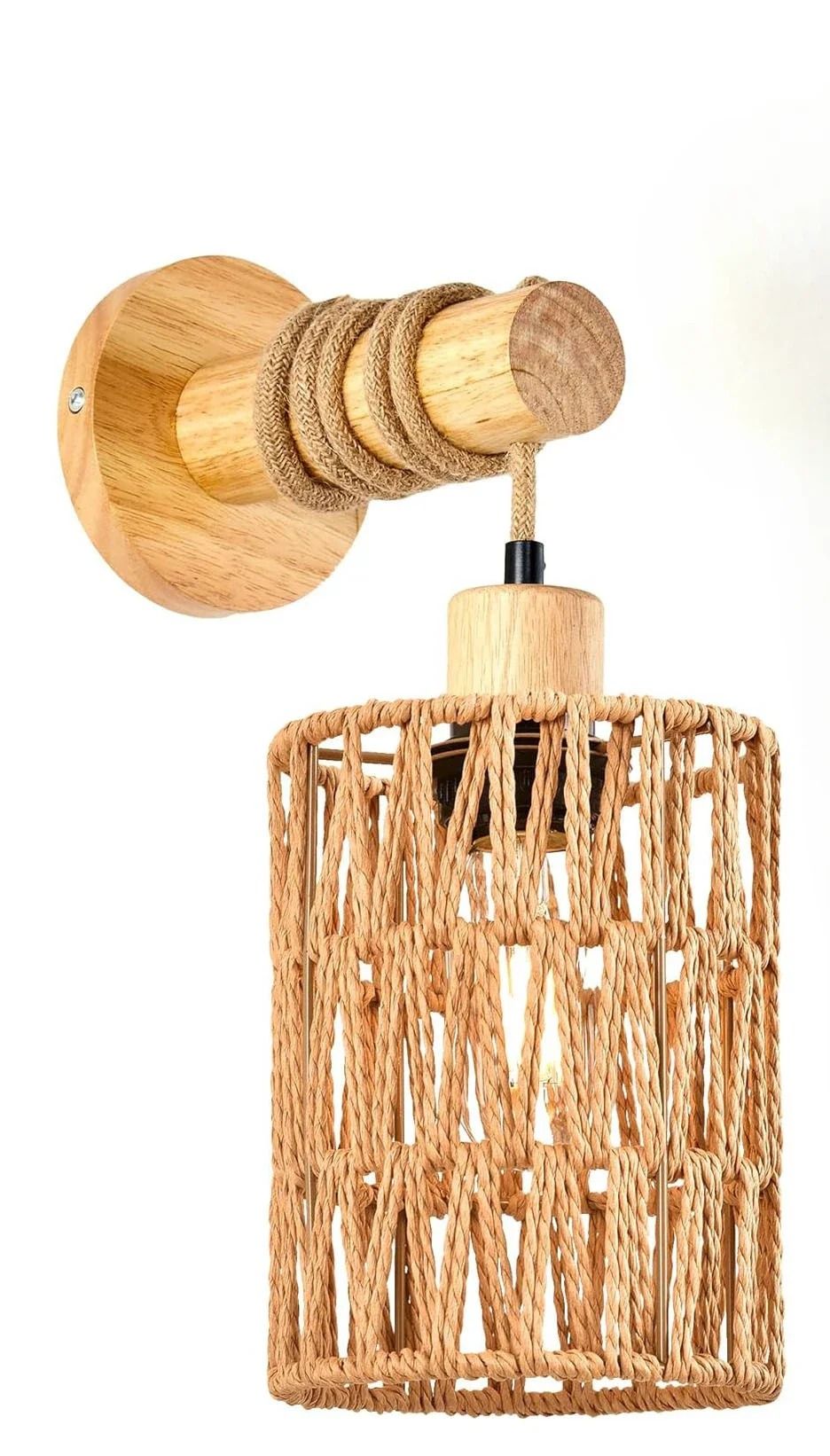Hemp Rope Cylinder Wall Lamp For Farmhouse Bedroom Or Bedside Lighting 6