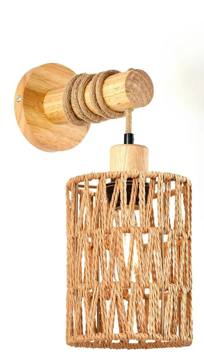 Hemp Rope Cylinder Wall Lamp For Farmhouse Bedroom Or Bedside Lighting 6
