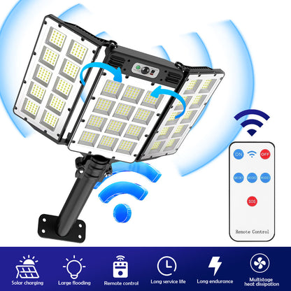 Solar Motion Sensor Lights Outdoor Adjustable, IP66 Waterproof Flood Lights, Remote Control Garden Lamp
