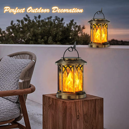 Outdoor Solar Lanterns Lights 2 Pack, Flickering Flame Hanging Lights for Garden, Patio Decor Bronze or Black