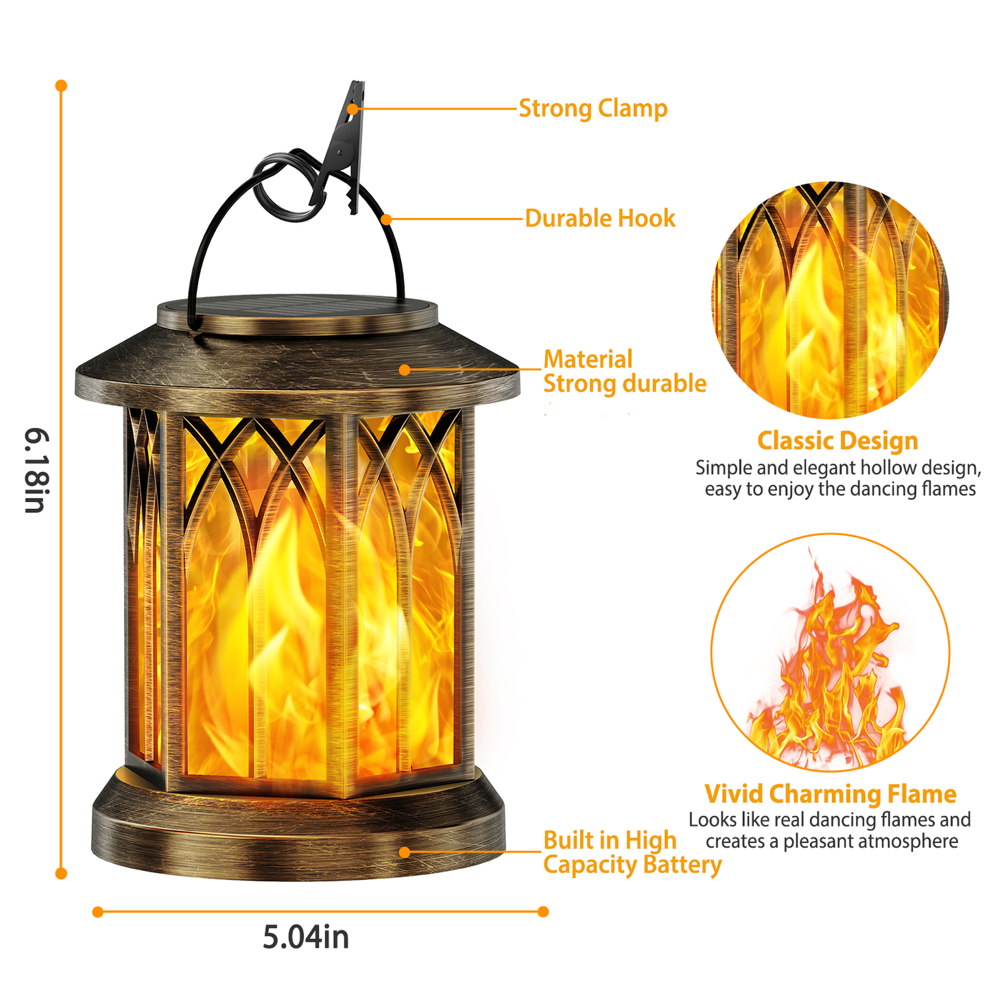 Outdoor Solar Lanterns Lights 2 Pack, Flickering Flame Hanging Lights for Garden, Patio Decor Bronze or Black