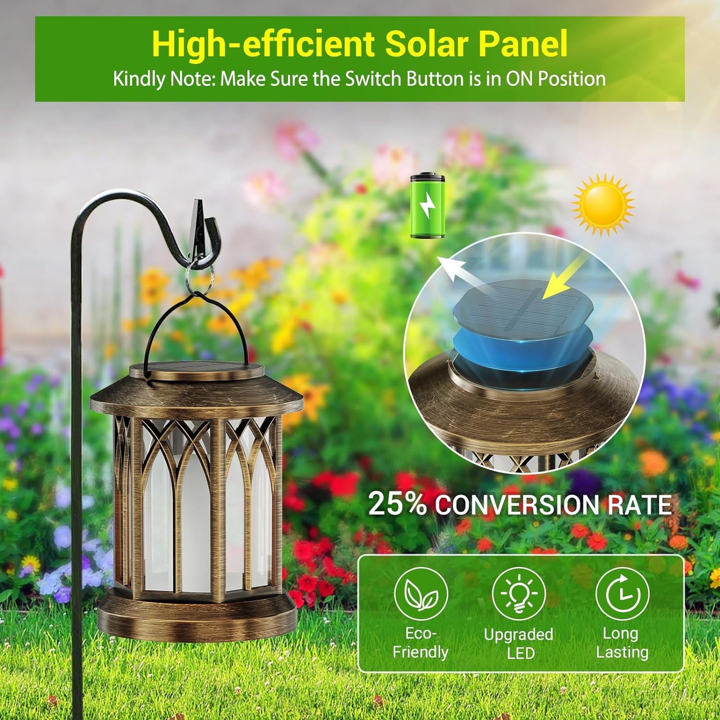 Outdoor Solar Lanterns Lights 2 Pack, Flickering Flame Hanging Lights for Garden, Patio Decor Bronze or Black