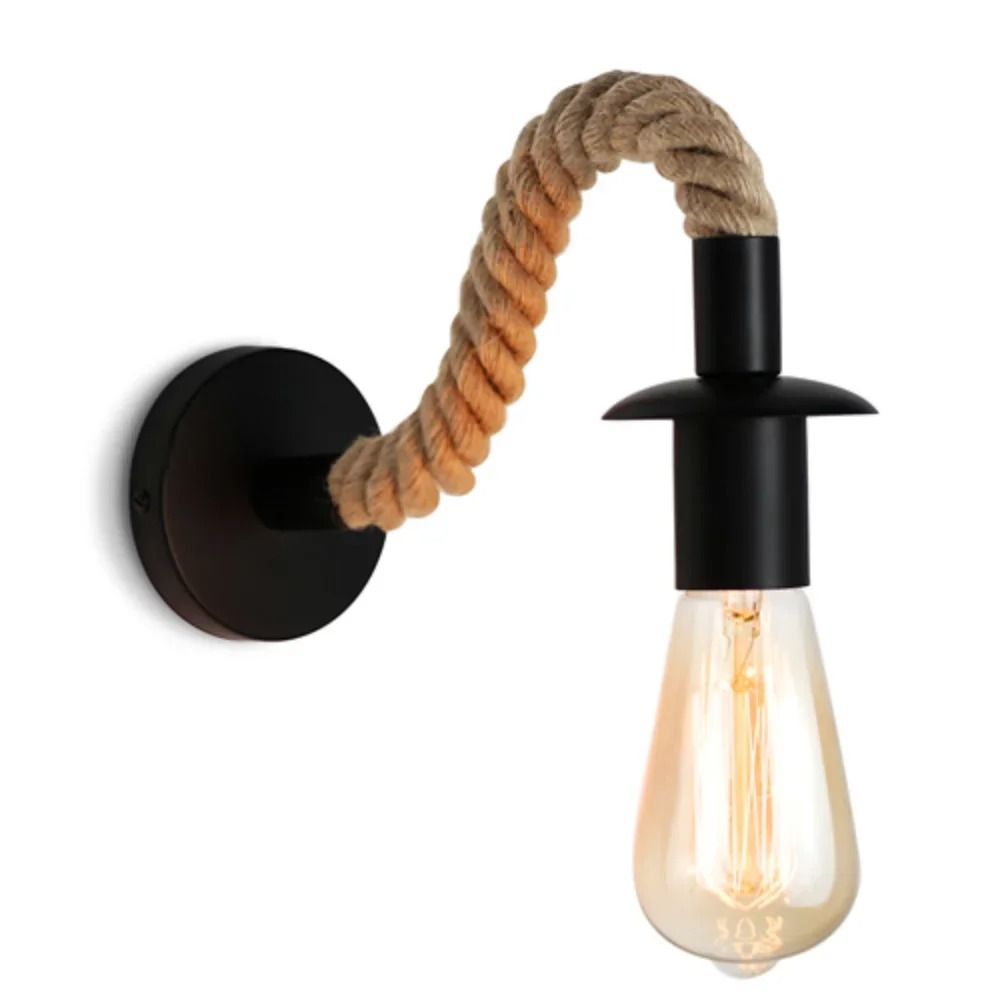 Retro Hemp Rope Wall Lamp with Iron Fixture for Hallways and Bedside Lighting
