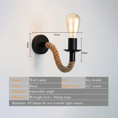Retro Hemp Rope Wall Lamp With Iron Fixture For Hallways And Bedside Lighting 1