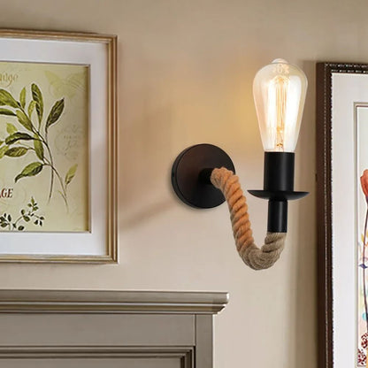 Retro Hemp Rope Wall Lamp With Iron Fixture For Hallways And Bedside Lighting 4