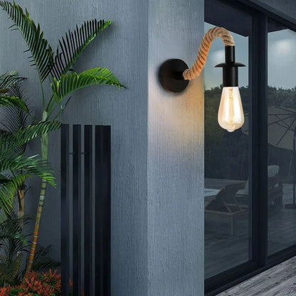 Retro Hemp Rope Wall Lamp With Iron Fixture For Hallways And Bedside Lighting 5