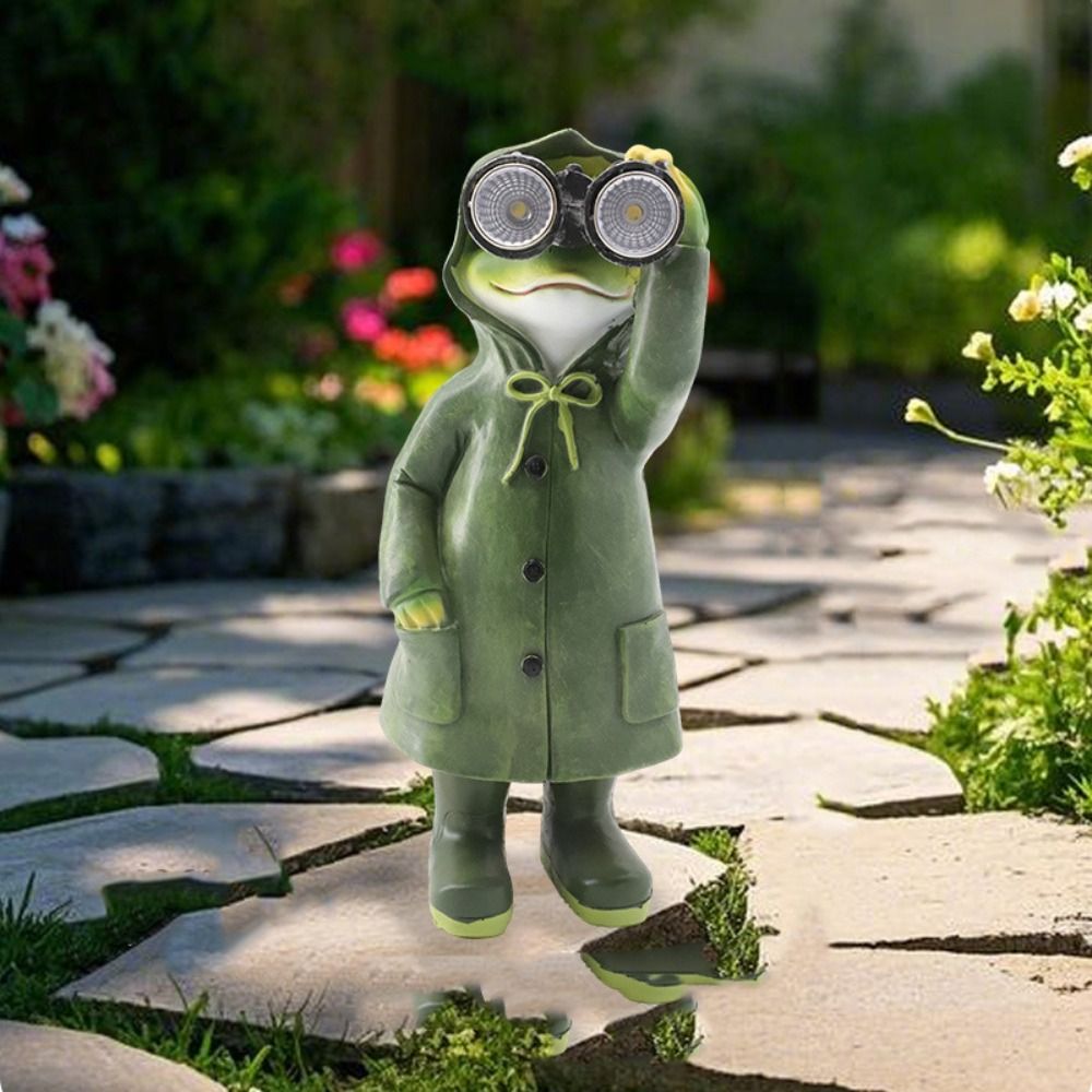 Adorable Solar-Powered Raincoat Frog Statue, Waterproof Cute Animal Sculpture, Miniature Outdoor Figurine, Craft Resin