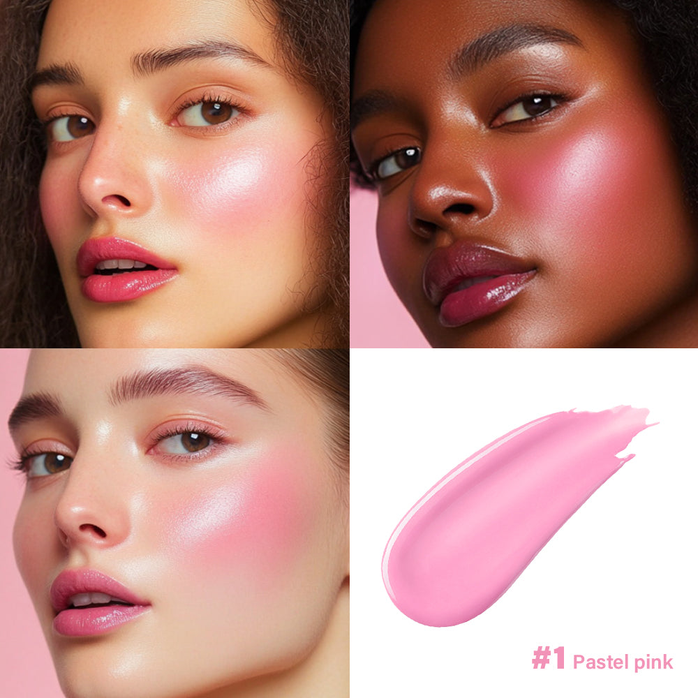 Long Lasting Blendable Liquid Blush, Cheek Blusher with Sponge Applicator, Dewy Buildable Cheek Makeup, All Day Wear