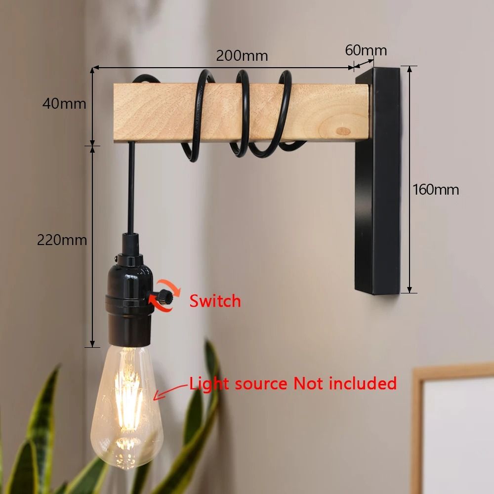 Retro Wall Lamp With Iron And Wood Design And Optional Switch For Bedside Or Dining Room Use 2