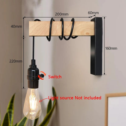 Retro Wall Lamp With Iron And Wood Design And Optional Switch For Bedside Or Dining Room Use 2