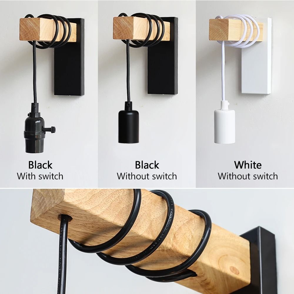 Retro Wall Lamp With Iron And Wood Design And Optional Switch For Bedside Or Dining Room Use 3