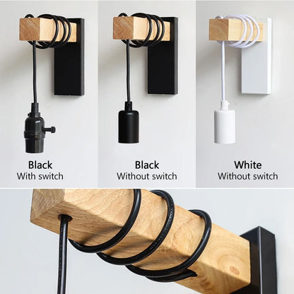 Retro Wall Lamp With Iron And Wood Design And Optional Switch For Bedside Or Dining Room Use 3