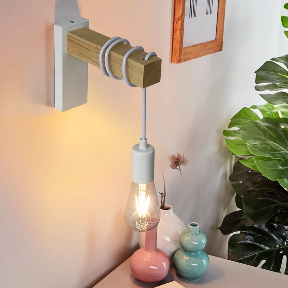 Retro Wall Lamp With Iron And Wood Design And Optional Switch For Bedside Or Dining Room Use 5