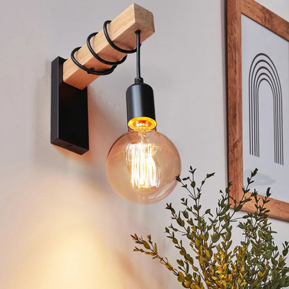 Retro Wall Lamp With Iron And Wood Design And Optional Switch For Bedside Or Dining Room Use 6