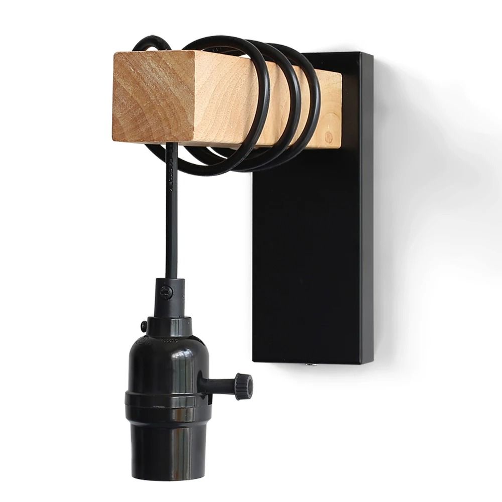 Retro Wall Lamp With Iron And Wood Design And Optional Switch For Bedside Or Dining Room Use 8