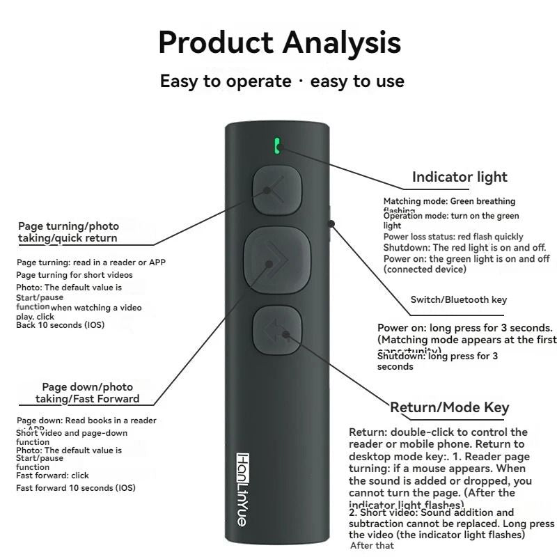 Bluetooth Page Turner Remote For Ebooks And Video Scrolling 4