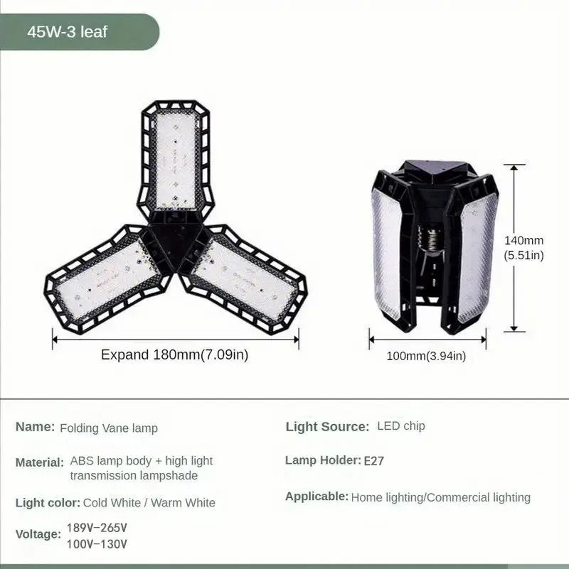 Adjustable LED Garage Light Bulb With E27 Base And Folding Panels 6