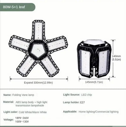 Adjustable LED Garage Light Bulb With E27 Base And Folding Panels 7