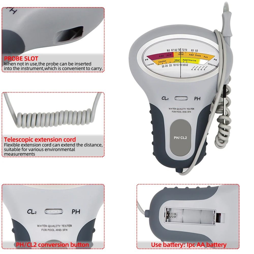 2 In 1 Digital Chlorine And PH Level Tester For Pool And Spa Water Quality 5
