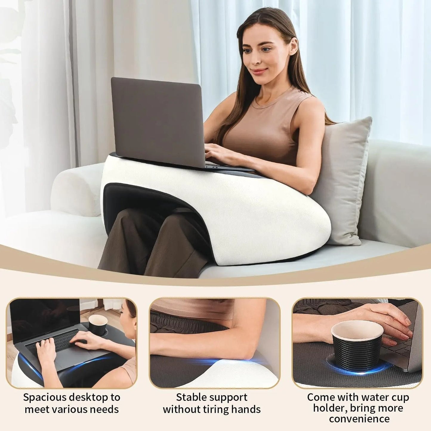 Memory Foam Laptop Desk Pillow With Cup Holder For Bed And Sofa 3