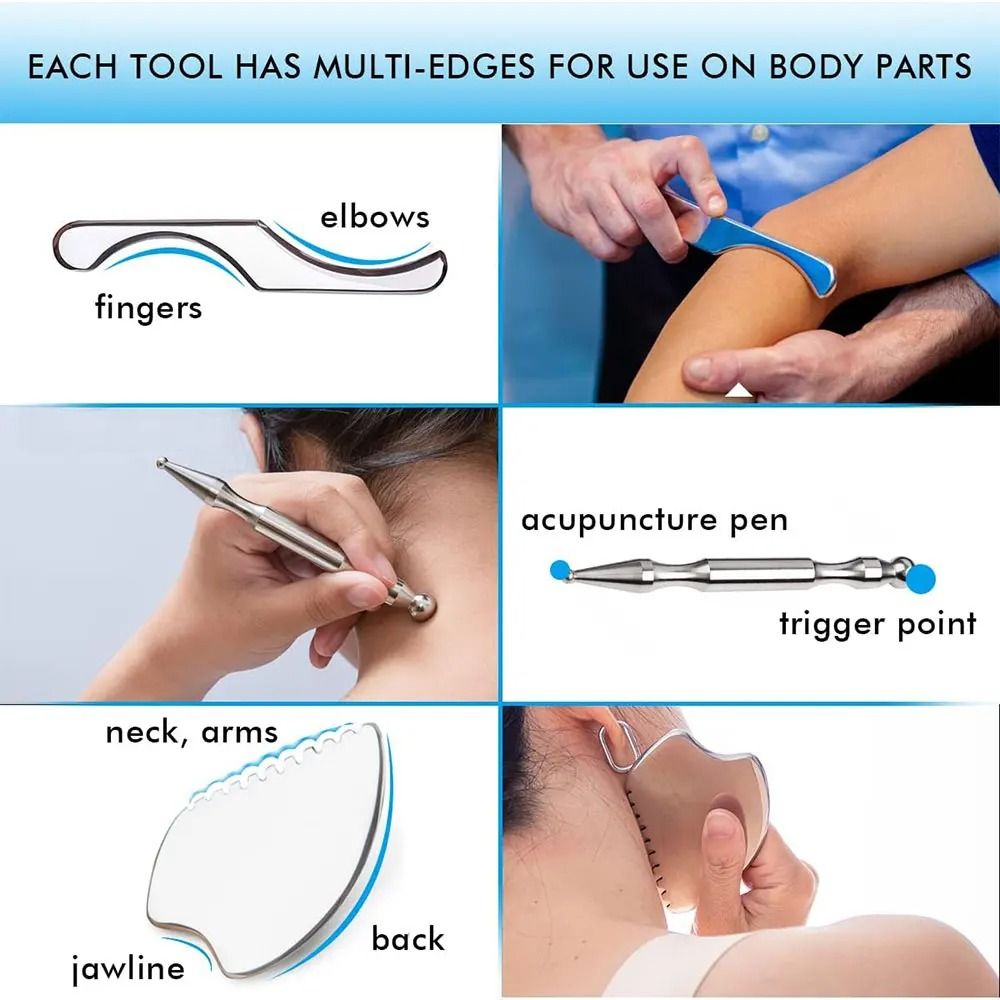 Stainless Steel Gua Sha Massage Tool Set For Full Body Scraping Therapy 5