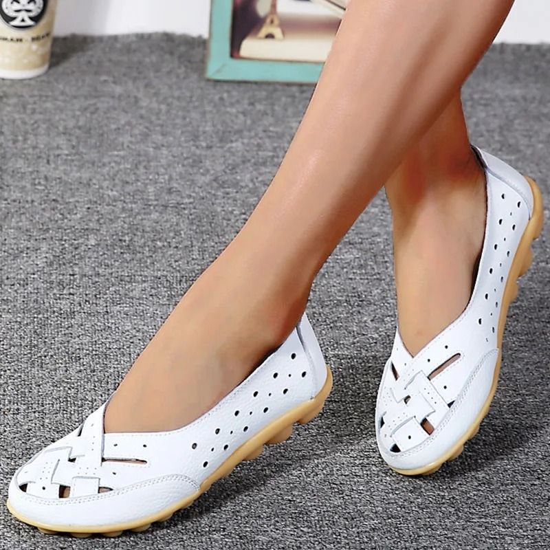 Soft Leather Slip On Loafers For Women Breathable Summer Flat Shoes For Nursing Casual Comfort And  4