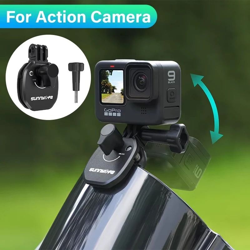 Motorcycle Windshield Mount Clamp for GoPro Insta360 DJI Osmo Action Cameras Aluminum Clip for Secure Riding Footage