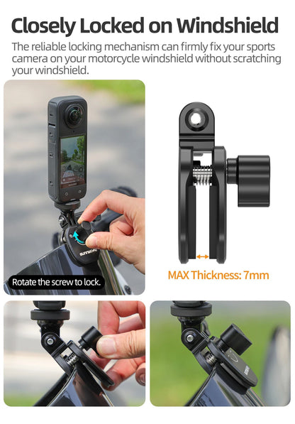 Motorcycle Windshield Mount Clamp For GoPro Insta360 DJI Osmo Action Cameras Aluminum Clip For Secu 4