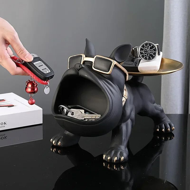 Bulldog Resin Storage Tray Statue For Home Decor Dog Figurine Sculpture For Keys Jewelry Coins And  1