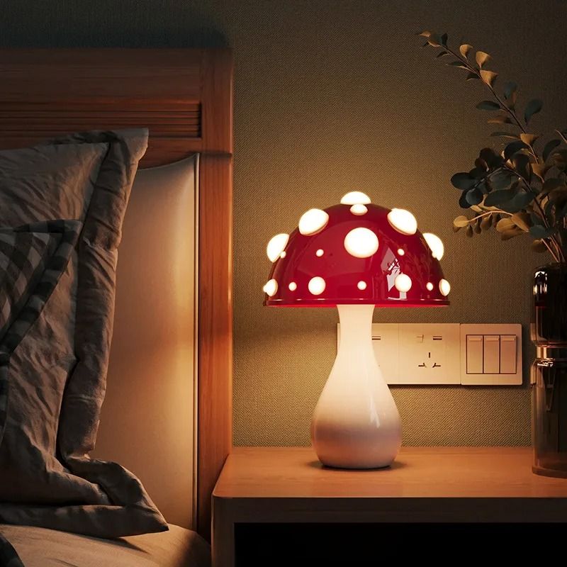 Shiitake Mushroom LED Desk Lamp with USB or AC Power Tricolor Lighting Biomimetic Night Light for Home or Office Decor