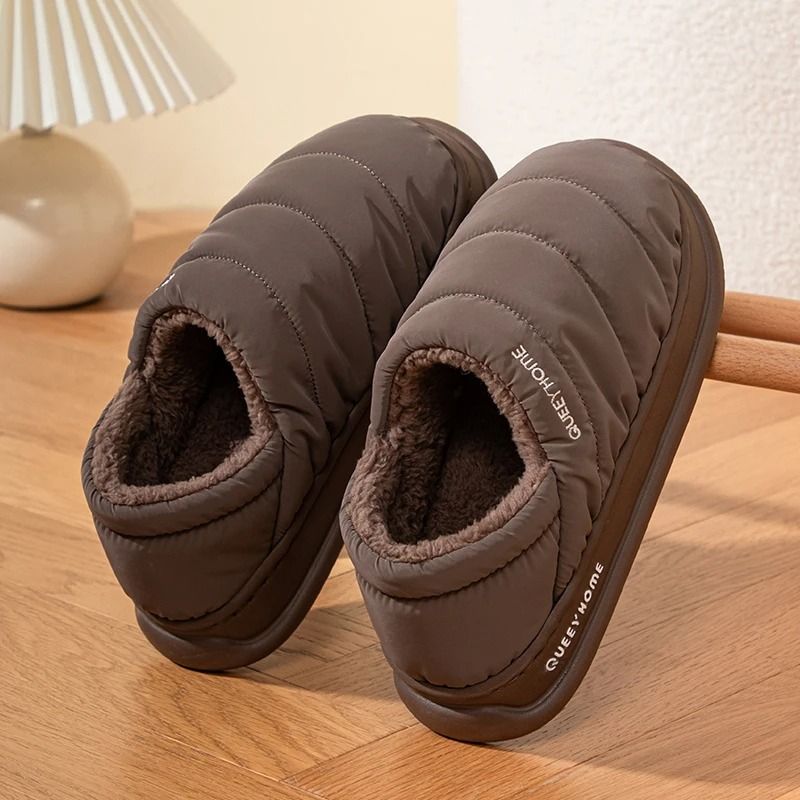 Waterproof Plush Winter Slippers for Women with Anti Slip Sole and Thick Cushion Indoor House Shoes for Cold Weather Use