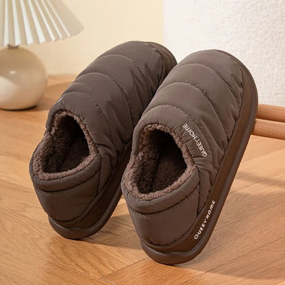 Waterproof Plush Winter Slippers for Women with Anti Slip Sole and Thick Cushion Indoor House Shoes for Cold Weather Use