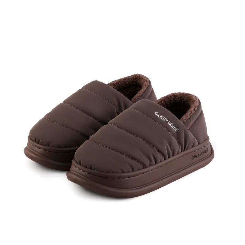 Waterproof Plush Winter Slippers For Women With Anti Slip Sole And Thick Cushion Indoor House Shoes 9