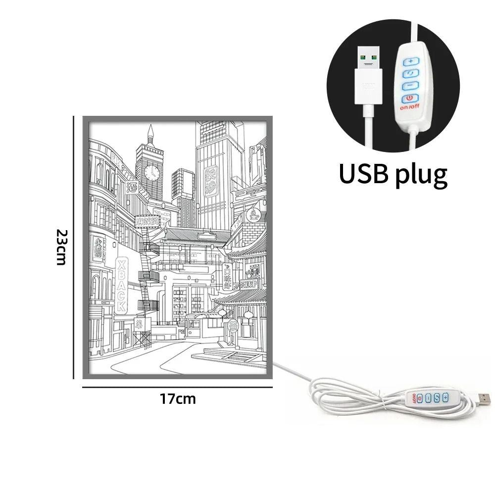LED City Night View Light Painting With USB Power Dimming HD Wall Art For Bedroom Living Room Roman 6
