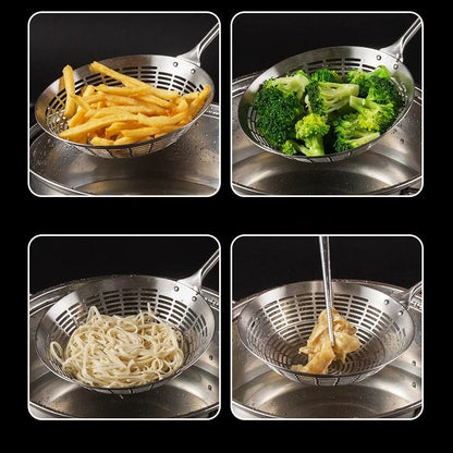 Stainless Steel Strainer Scoop With Long Handle Heat Resistant Oil Filter Colander For Kitchen Cook 5
