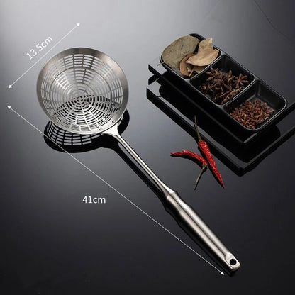 Stainless Steel Strainer Scoop With Long Handle Heat Resistant Oil Filter Colander For Kitchen Cook 6