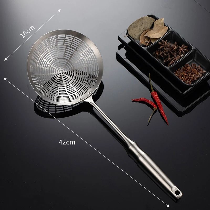 Stainless Steel Strainer Scoop With Long Handle Heat Resistant Oil Filter Colander For Kitchen Cook 7