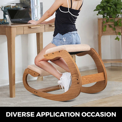 Ergonomic Kneeling Rocking Chair With Thick Cushion And Wood Frame For Home Office Posture Support  1
