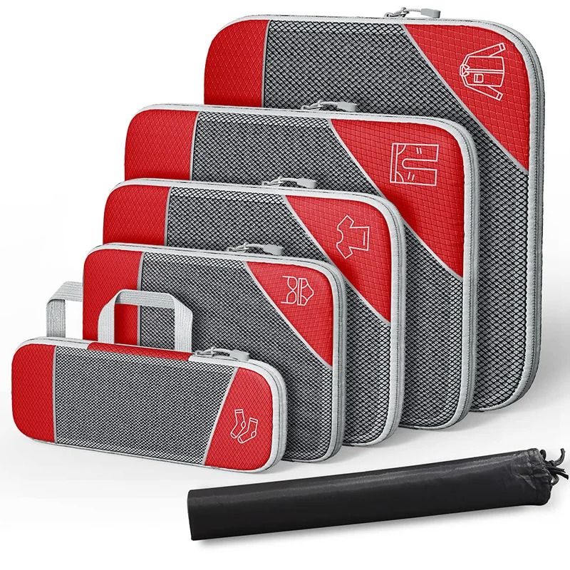 6 Piece Travel Compression Packing Cube Set With Mesh Storage And Shoe Bag For Lightweight Luggage  9