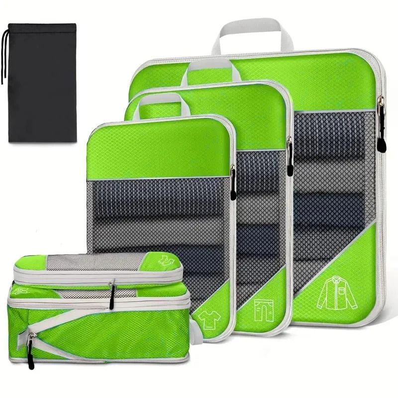 6 Piece Travel Compression Packing Cube Set With Mesh Storage And Shoe Bag For Lightweight Luggage  10