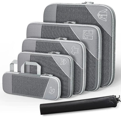 6 Piece Travel Compression Packing Cube Set With Mesh Storage And Shoe Bag For Lightweight Luggage  11