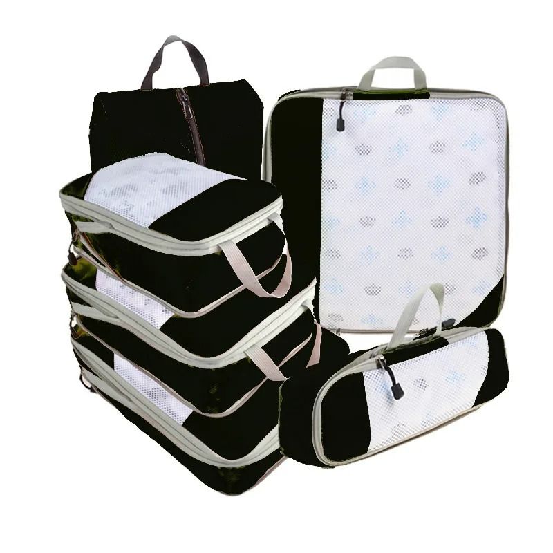6 Piece Travel Compression Packing Cube Set With Mesh Storage And Shoe Bag For Lightweight Luggage  12