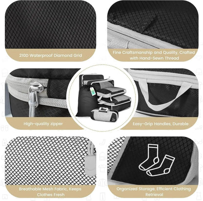 6 Piece Travel Compression Packing Cube Set With Mesh Storage And Shoe Bag For Lightweight Luggage  1