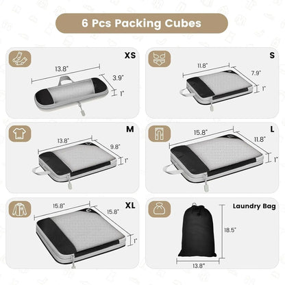 6 Piece Travel Compression Packing Cube Set With Mesh Storage And Shoe Bag For Lightweight Luggage  2