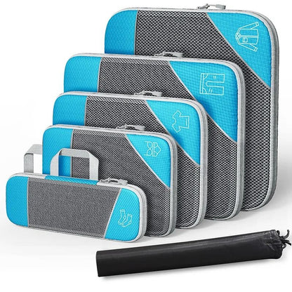 6 Piece Travel Compression Packing Cube Set With Mesh Storage And Shoe Bag For Lightweight Luggage  6