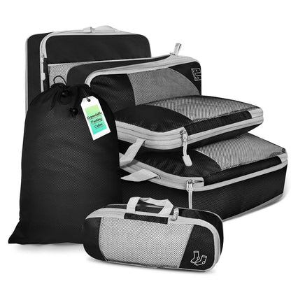 6 Piece Travel Compression Packing Cube Set With Mesh Storage And Shoe Bag For Lightweight Luggage  7