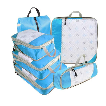 6 Piece Travel Compression Packing Cube Set With Mesh Storage And Shoe Bag For Lightweight Luggage  13