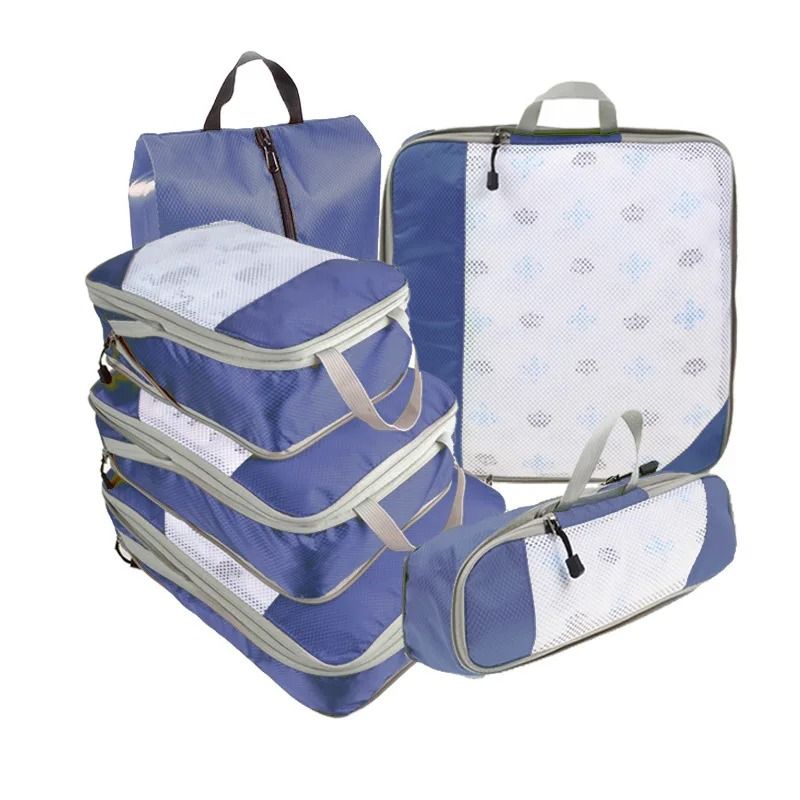 6 Piece Travel Compression Packing Cube Set With Mesh Storage And Shoe Bag For Lightweight Luggage  14