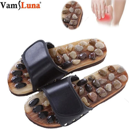 Acupressure Massage Stone Slippers for Foot Reflexology with Natural Stones for Pain Relief and Circulation Boost